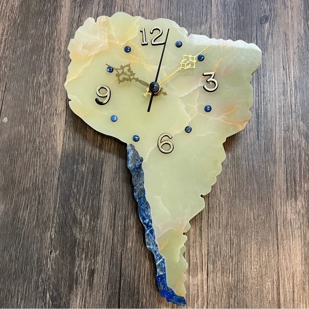 South America Analog Wall Clock Handmade Gem Stones Jade Lapizlazuli Boho VTG